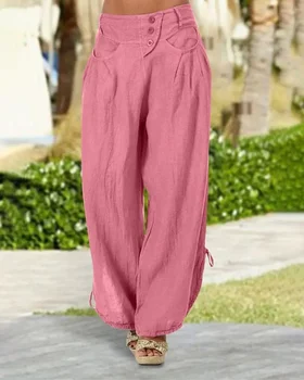 Широкие брюки с завязками, дизайн кармана на пуговицах, темпераментная женская одежда