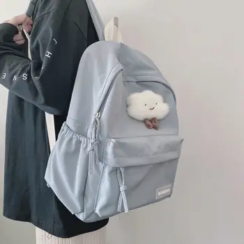 Школьные сумки милых студенток, новые модные рюкзаки, Милые подвески в виде белых облаков, простые рюкзаки + значок 4шт