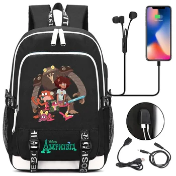 Школьный рюкзак Disney Amphibia для подростков, USB-зарядка, Рюкзак для ноутбука, Повседневная Школьная сумка для мальчиков и девочек, Дорожная сумка Mochila