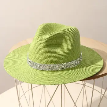 Шляпа, мужская летняя Панама, соломенная шляпа, женский цилиндр с ярким бриллиантом, Английская травянисто-зеленая пляжная шляпа, солнцезащитная шляпа Tide