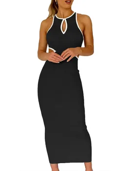 Элегантное кружевное облегающее платье без рукавов с круглым вырезом и вырезами в стиле пэчворк - Женское коктейльное платье для вечеринки