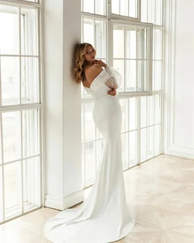 Элегантное свадебное платье MULOONG в виде сердечка со складками на плечах, с пышными рукавами и открытой спиной, платье со шлейфом длиной до пола, новинка 2023 года