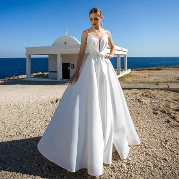 Элегантное свадебное платье трапециевидной формы на тонких бретельках, идеально подходящее для изысканных пляжных свадеб vestidos para mujeres