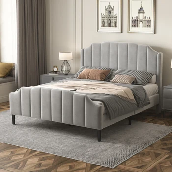 Элегантный дизайн, кровать-платформа из бархатной ткани размера 