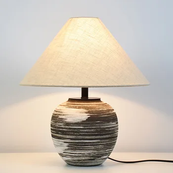 Японская керамическая настольная лампа Минималистичный Дизайн в тихом стиле, Гостиная, Прикроватная тумбочка для спальни, Тканевый абажур, настольные лампы