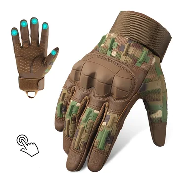 Мотоциклетные перчатки Мужские с сенсорным экраном из искусственной кожи для байкерских зимних гонок, защитное снаряжение на весь палец, армейские тактические рукавицы